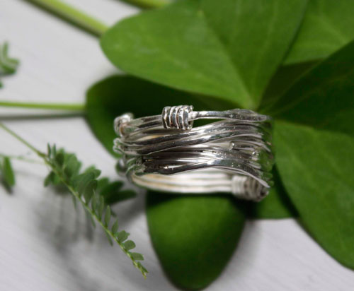 The roots of hazard, weaving wire of life ring in sterling silver