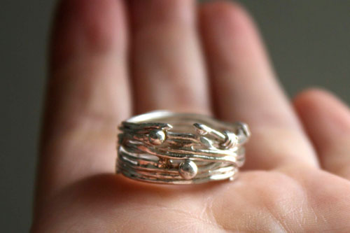 The roots of hazard, weaving wire of life ring in sterling silver