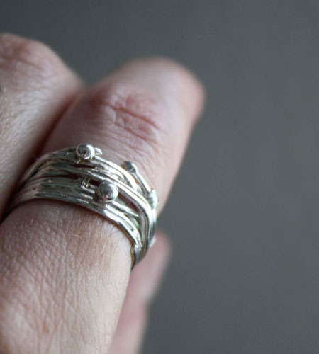 The roots of hazard, weaving wire of life ring in sterling silver