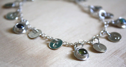 The tree of Jesse, family memory bracelet in silver, amethyst, opal and peridot