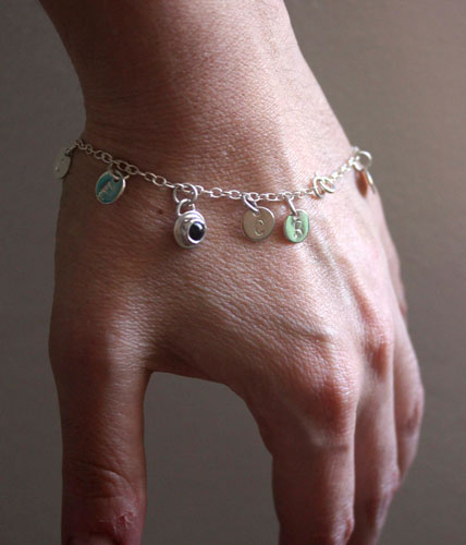 The tree of Jesse, family memory bracelet in silver, amethyst, opal and peridot