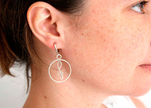 Treble clef, musical note earrings in sterling silver