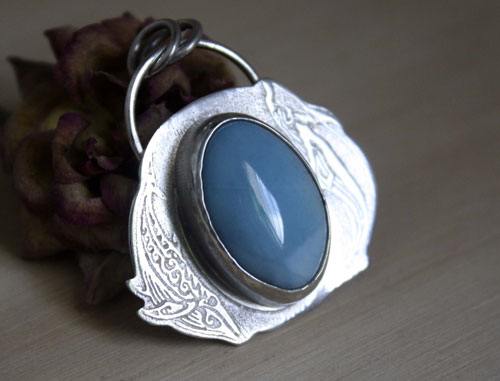 Aquatic ballet, dolphin and whale pendant in silver and larimar