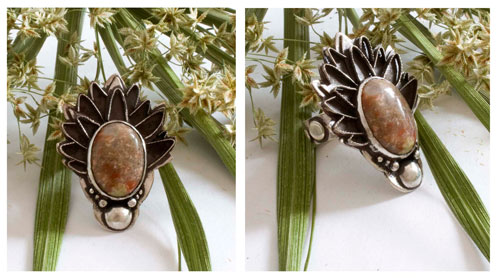 Autumn artichoke, greek legend ring in silver and autumn jasper