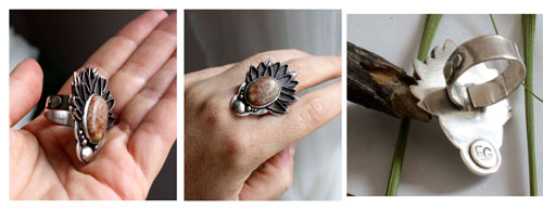 Autumn artichoke, greek legend ring in silver and autumn jasper