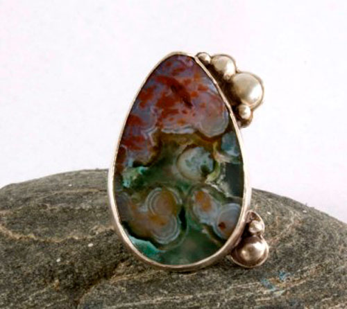 Badala, the colors of volcanic rains ring in silver and ocean jasper