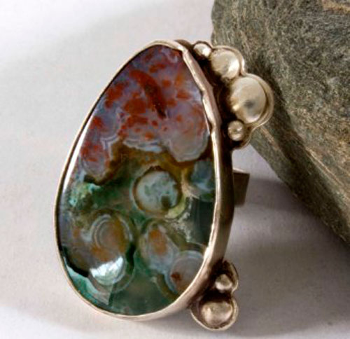 Badala, the colors of volcanic rains ring in silver and ocean jasper