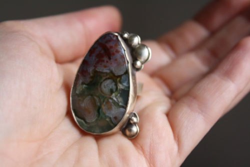 Badala, the colors of volcanic rains ring in silver and ocean jasper