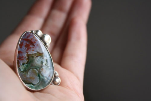 Badala, the colors of volcanic rains ring in silver and ocean jasper