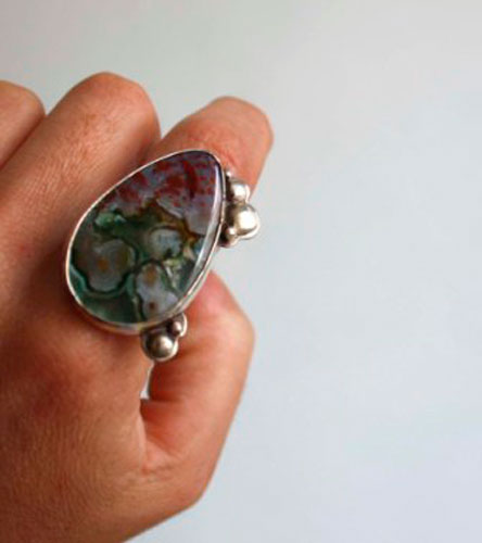 Badala, the colors of volcanic rains ring in silver and ocean jasper