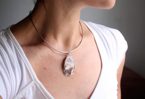 Bhora, mountain dawn pendant in silver and mookaite jasper