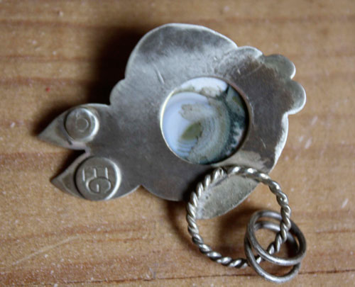 Blowfish, fugu fish, pufferfish pendant in silver and ocean jasper