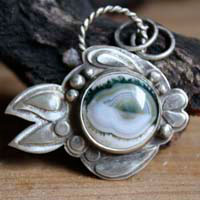 Blowfish, fugu fish, pufferfish pendant in silver and ocean jasper