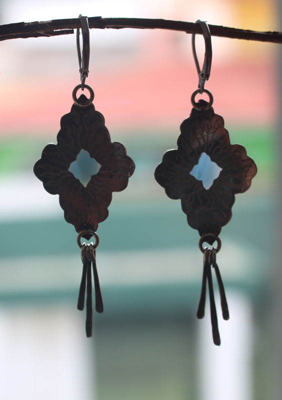 Bohemian, oriental earrings in silver and blue agate