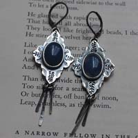 Bohemian, oriental earrings in silver and blue agate