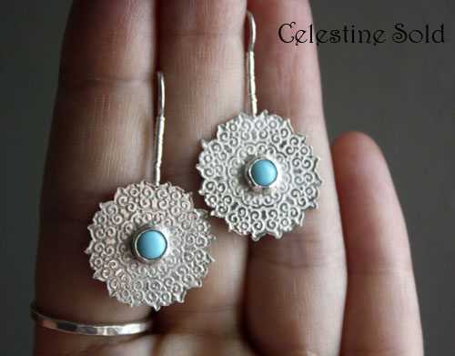 Celestine, indian mandala earrings in silver and turquoise