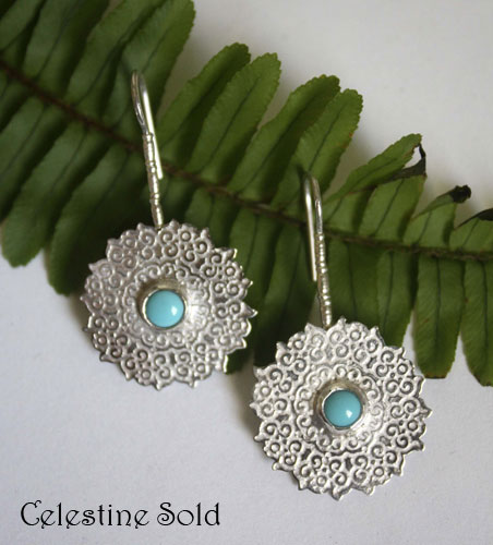 Celestine, indian mandala earrings in silver and turquoise