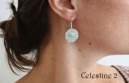 Celestine, indian mandala earrings in silver and turquoise