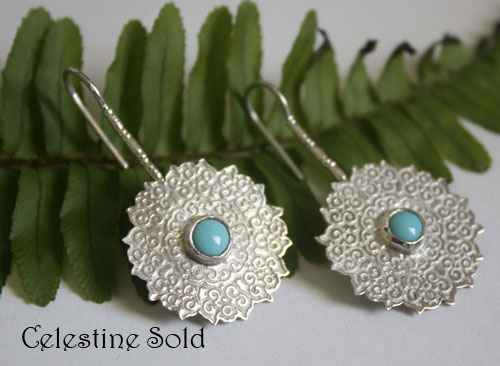 Celestine, indian mandala earrings in silver and turquoise