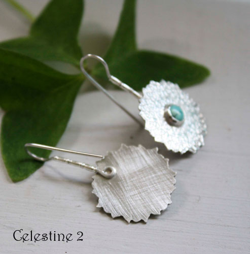 Celestine, indian mandala earrings in silver and turquoise