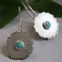 Celestine, indian mandala earrings in silver and turquoise