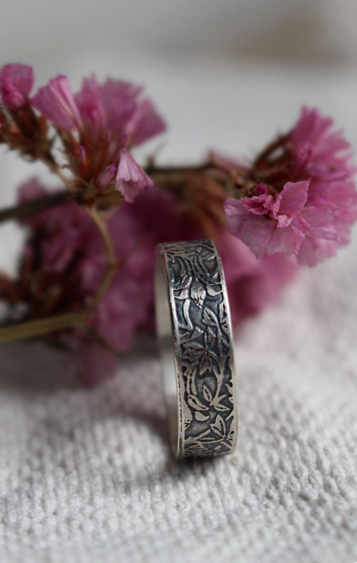 Columbine, flower ring in sterling silver