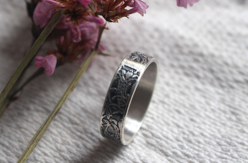 Columbine, flower ring in sterling silver