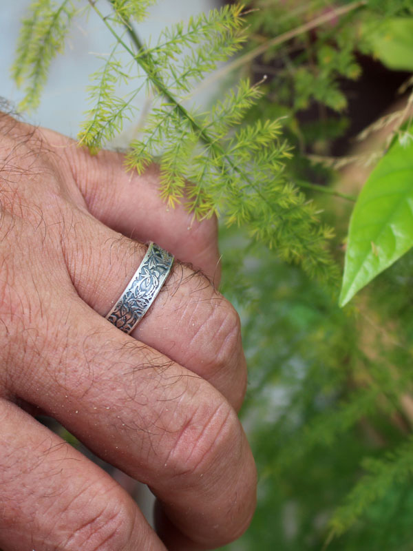 Columbine, flower ring in sterling silver