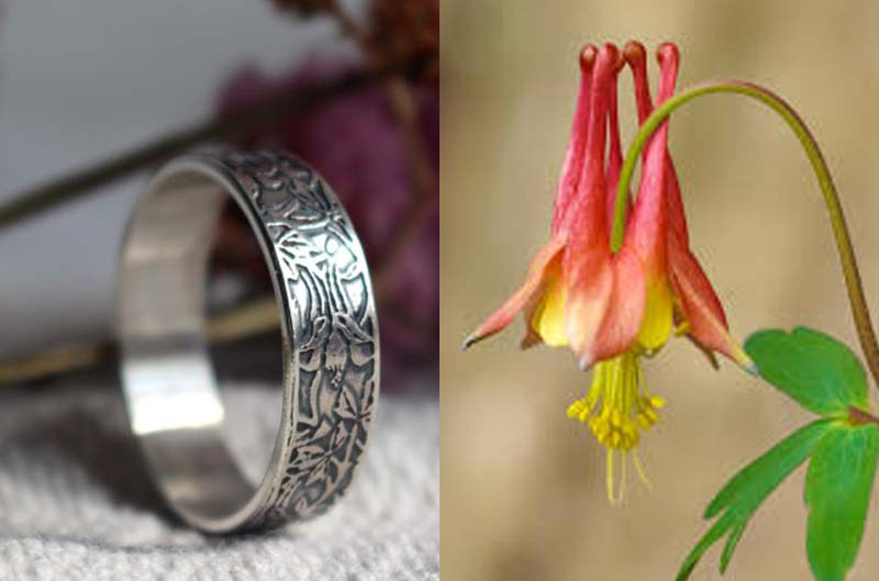 Columbine, flower ring in sterling silver