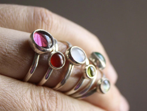 Constance, birthstone ring in silver, garnet, amethyst, aquamarine, moonstone, onyx, alexandrite, ruby, peridot, sapphire, opal, citrine, or turquoise