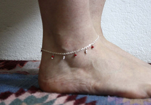 Coral, coral reef anklet and bracelet in silver and red coral