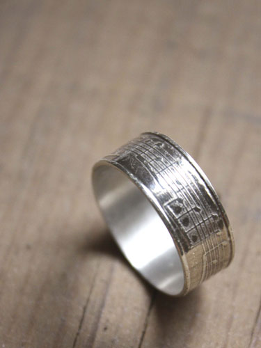 Crescendo, music notation ring in sterling silver