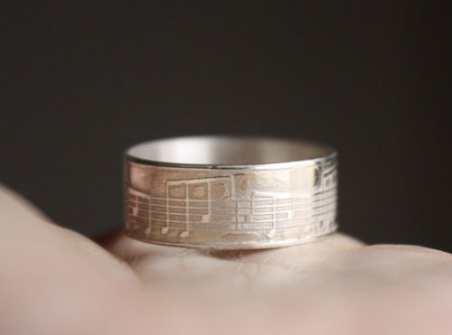 Crescendo, music notation ring in sterling silver