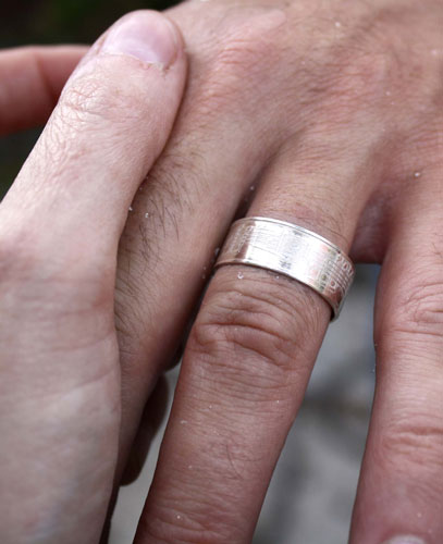 Crescendo, music notation ring in sterling silver