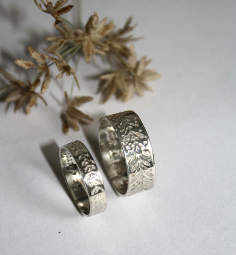 Custom wedding bands, botanical crown ring in silver