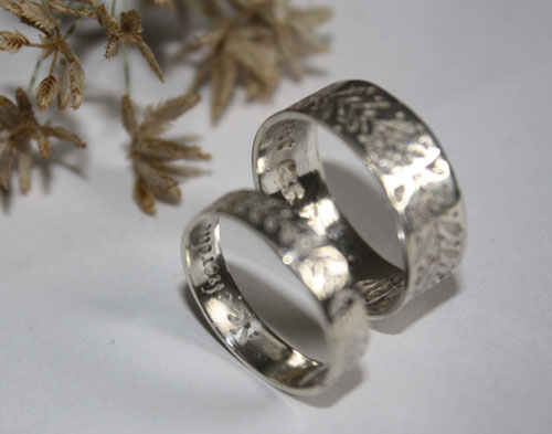 Custom wedding bands, botanical crown ring in silver