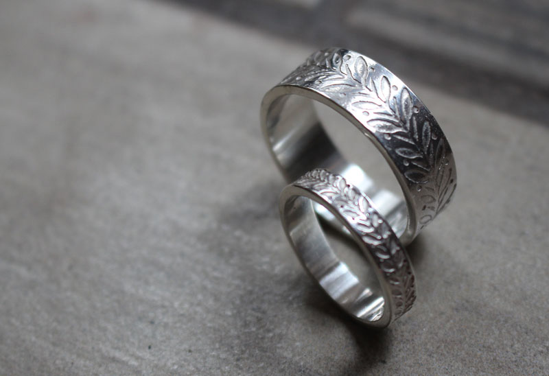 Custom wedding bands, botanical crown ring in silver