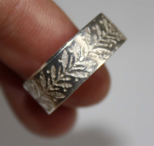 Custom wedding bands, botanical crown ring in silver