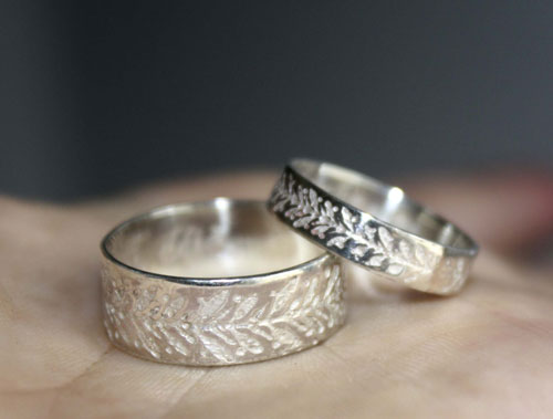 Custom wedding bands, botanical crown ring in silver