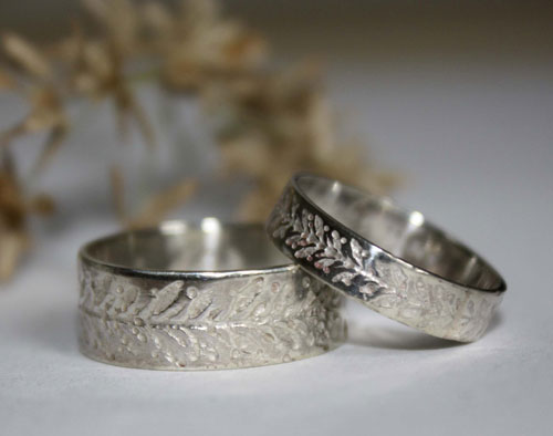 Custom wedding bands, botanical crown ring in silver