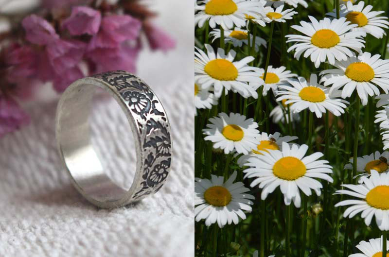 Daisy, flower ring in sterling silver