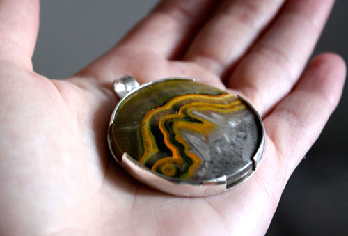 Dawn, sunrise pendant in sterling silver and bumblebee jasper