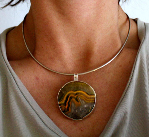 Dawn, sunrise pendant in sterling silver and bumblebee jasper