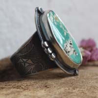 Go with the flow, origami boat ring in sterling silver and Nevada turquoise