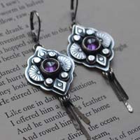 Hana, japanese flower earrings in silver and purple zircon