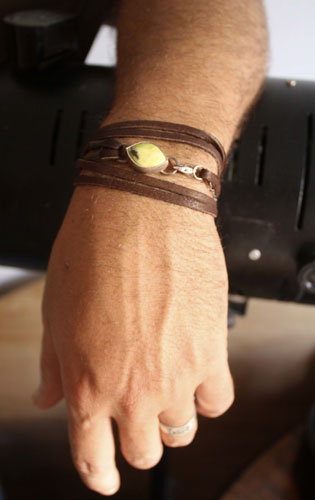 Hemera, greek light bracelet in silver, leather, and lemon jade