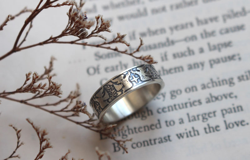 Hope and peace, dove, star, and olive branch ring in silver