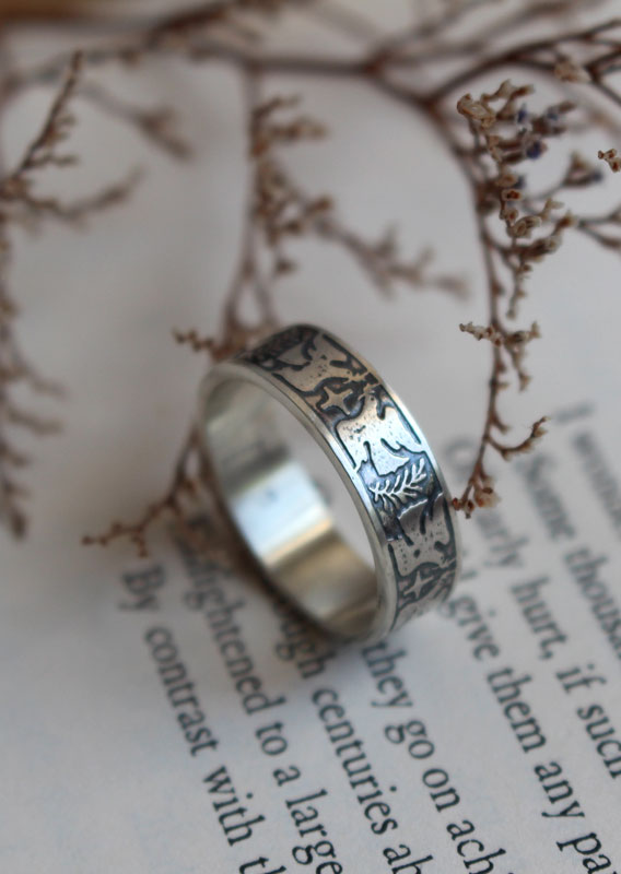 Hope and peace, dove, star, and olive branch ring in silver