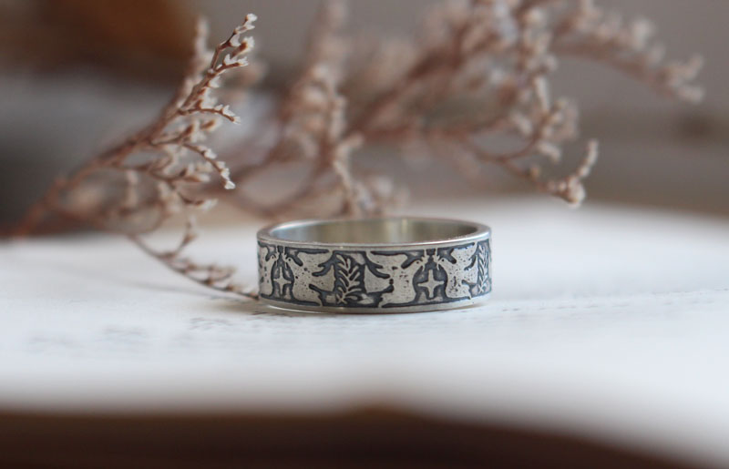 Hope and peace, dove, star, and olive branch ring in silver