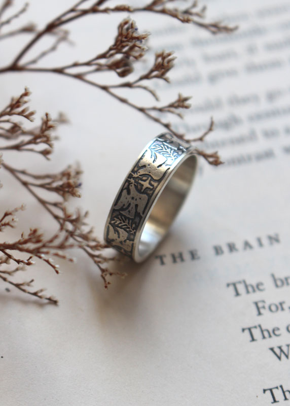 Hope and peace, dove, star, and olive branch ring in silver